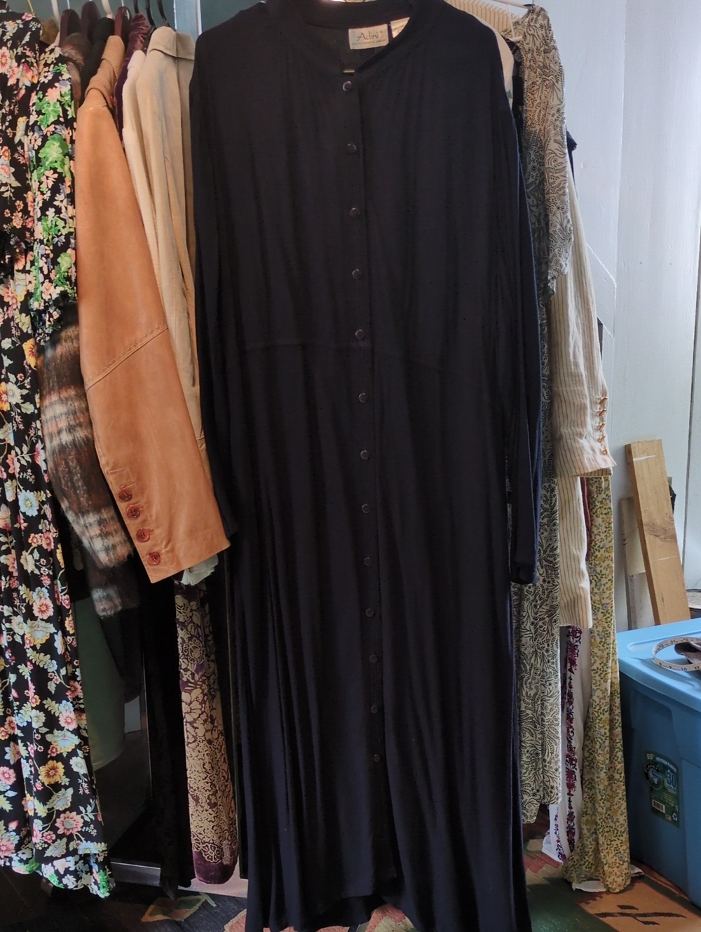 Black Button-Front Maxi Shirt Dress XL